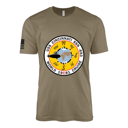 USS Cincinnati (SSN-693) Submarine T-Shirt Tactically Acquired Coyote Brown S