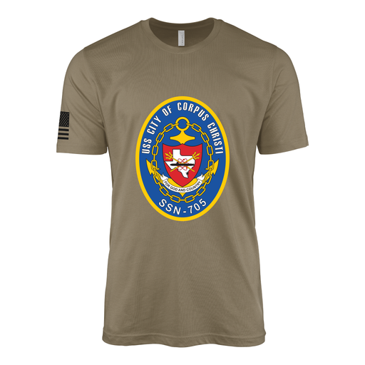 USS City of Corpus Christi (SSN-705) Submarine T-Shirt Tactically Acquired Coyote Brown S