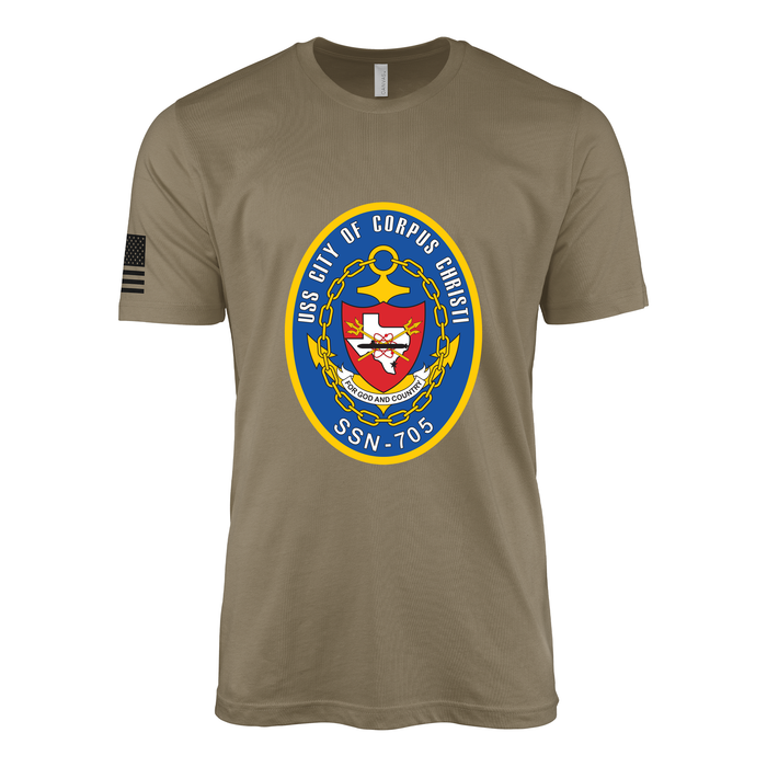 USS City of Corpus Christi (SSN-705) Submarine T-Shirt Tactically Acquired Coyote Brown S