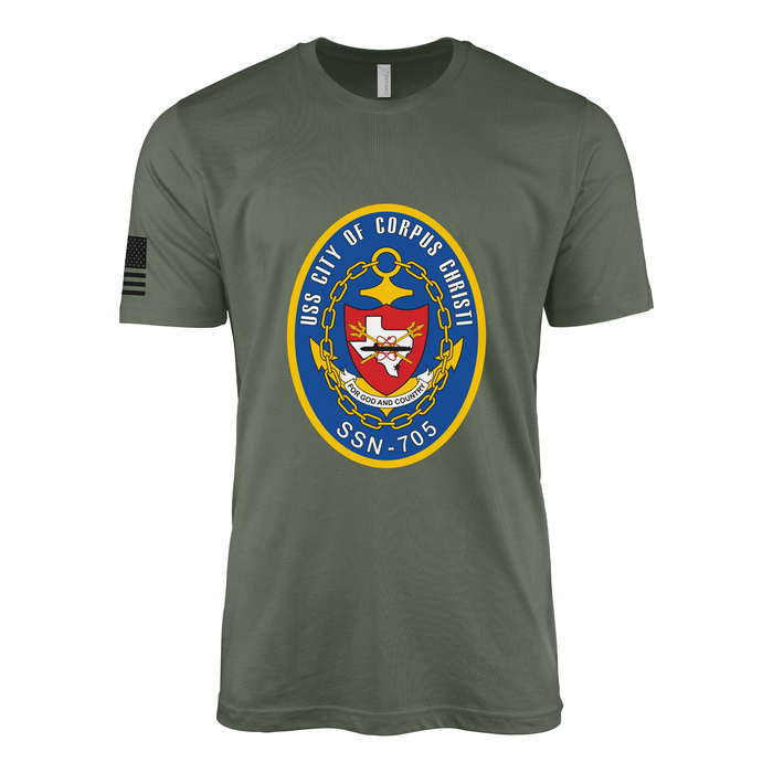 USS City of Corpus Christi (SSN-705) Submarine T-Shirt Tactically Acquired Military Green L