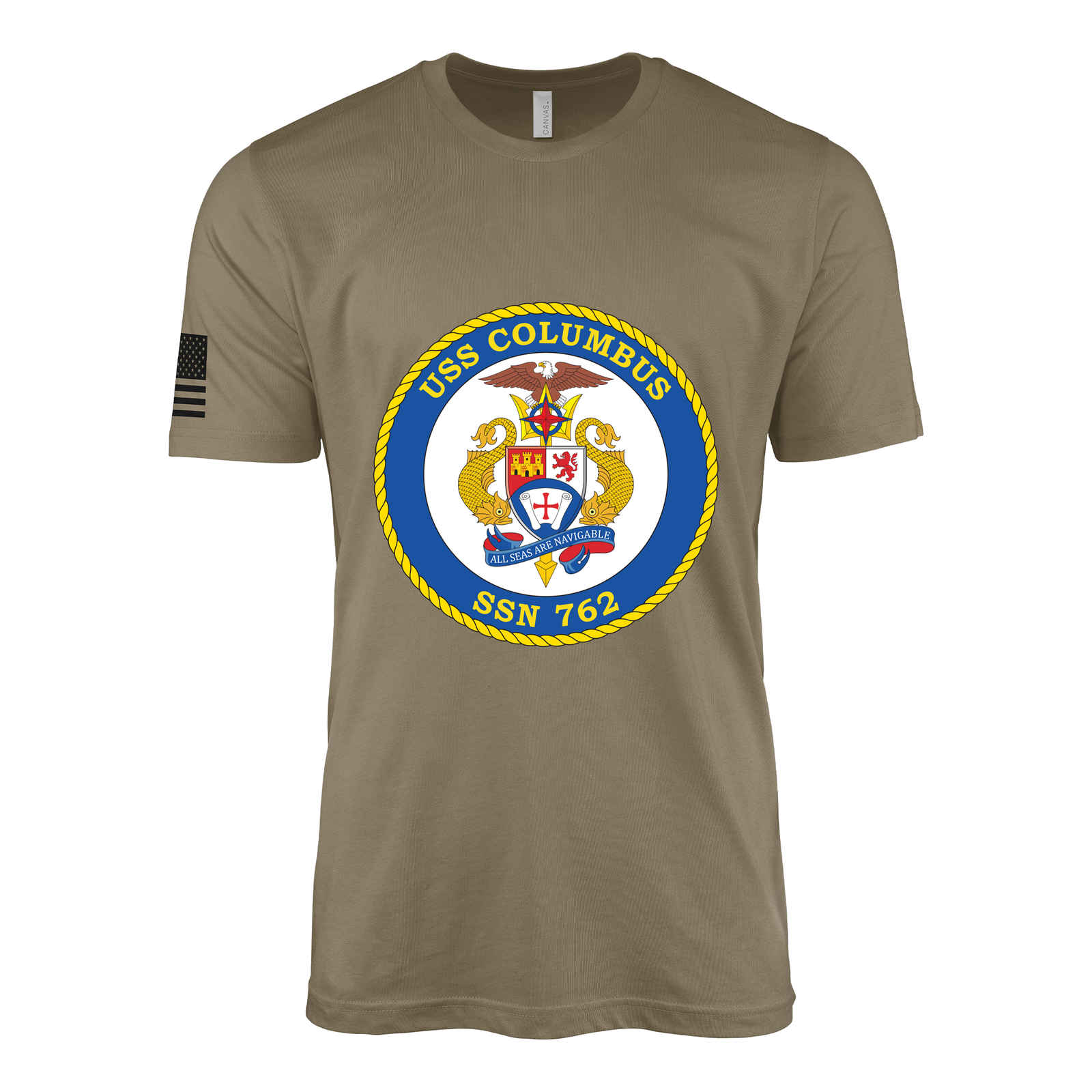 USS Columbus (SSN-762) Submarine T-Shirt Tactically Acquired Coyote Brown S