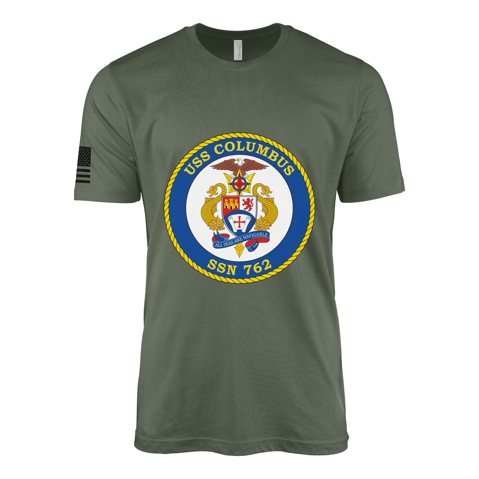 USS Columbus (SSN-762) Submarine T-Shirt Tactically Acquired Military Green L