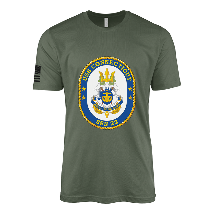 USS Connecticut (SSN-22) Submarine T-Shirt Tactically Acquired Military Green L
