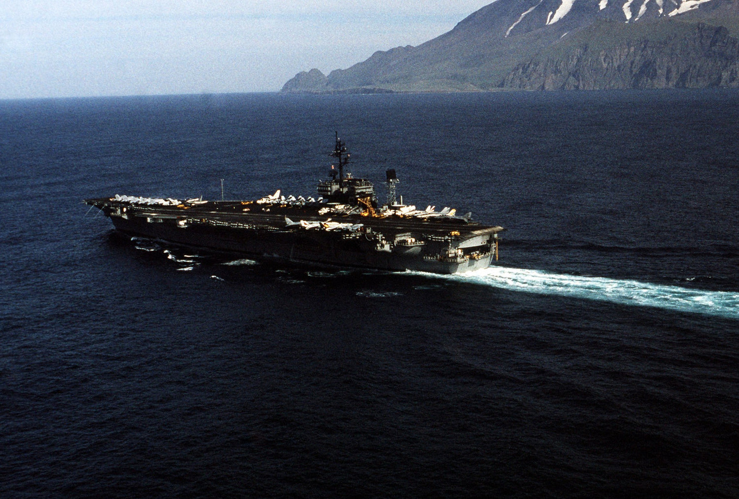 The USS Constellation near the Aleutian Islands during PACEX '89.