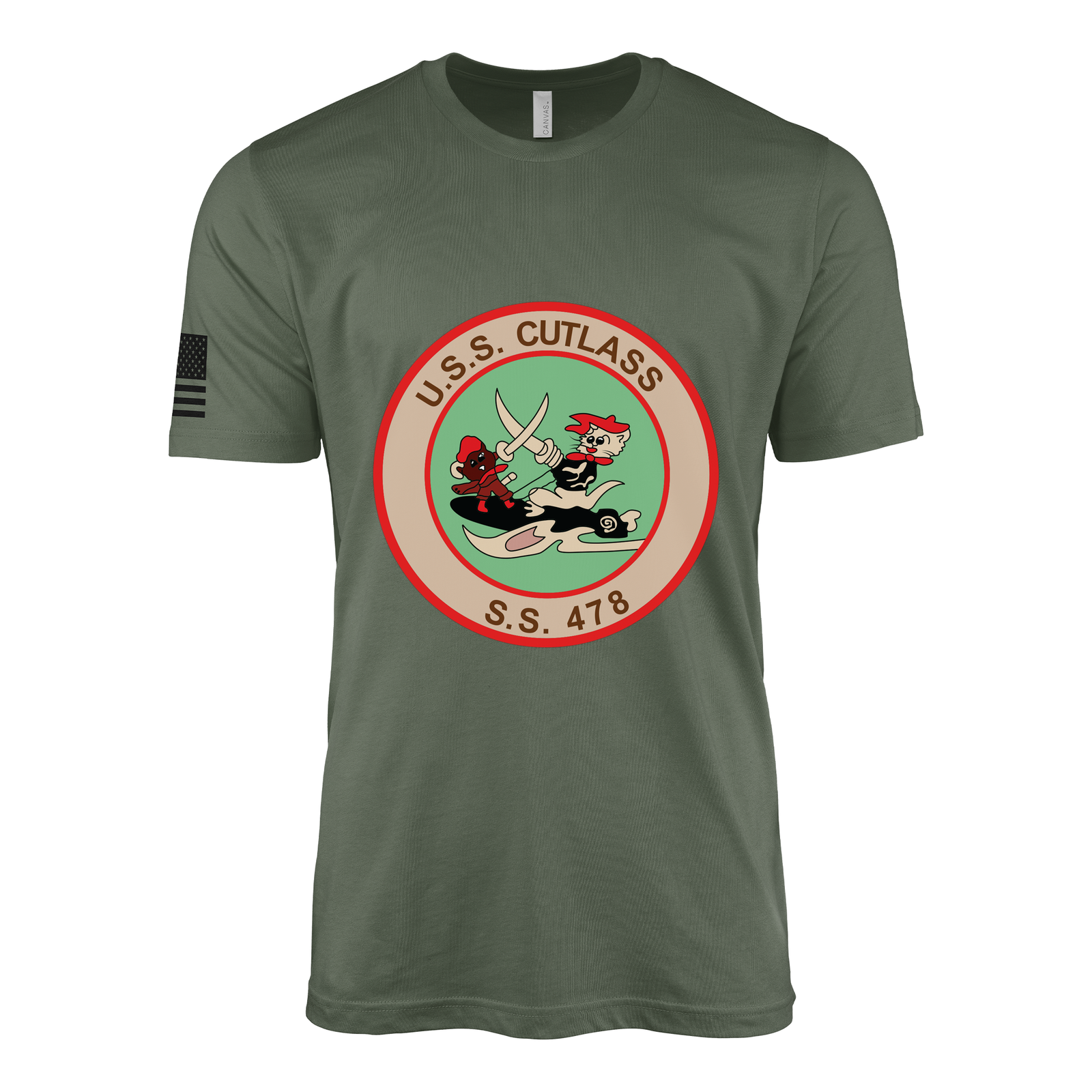 USS Cutlass (SS-478) Submarine T-Shirt Tactically Acquired Military Green L