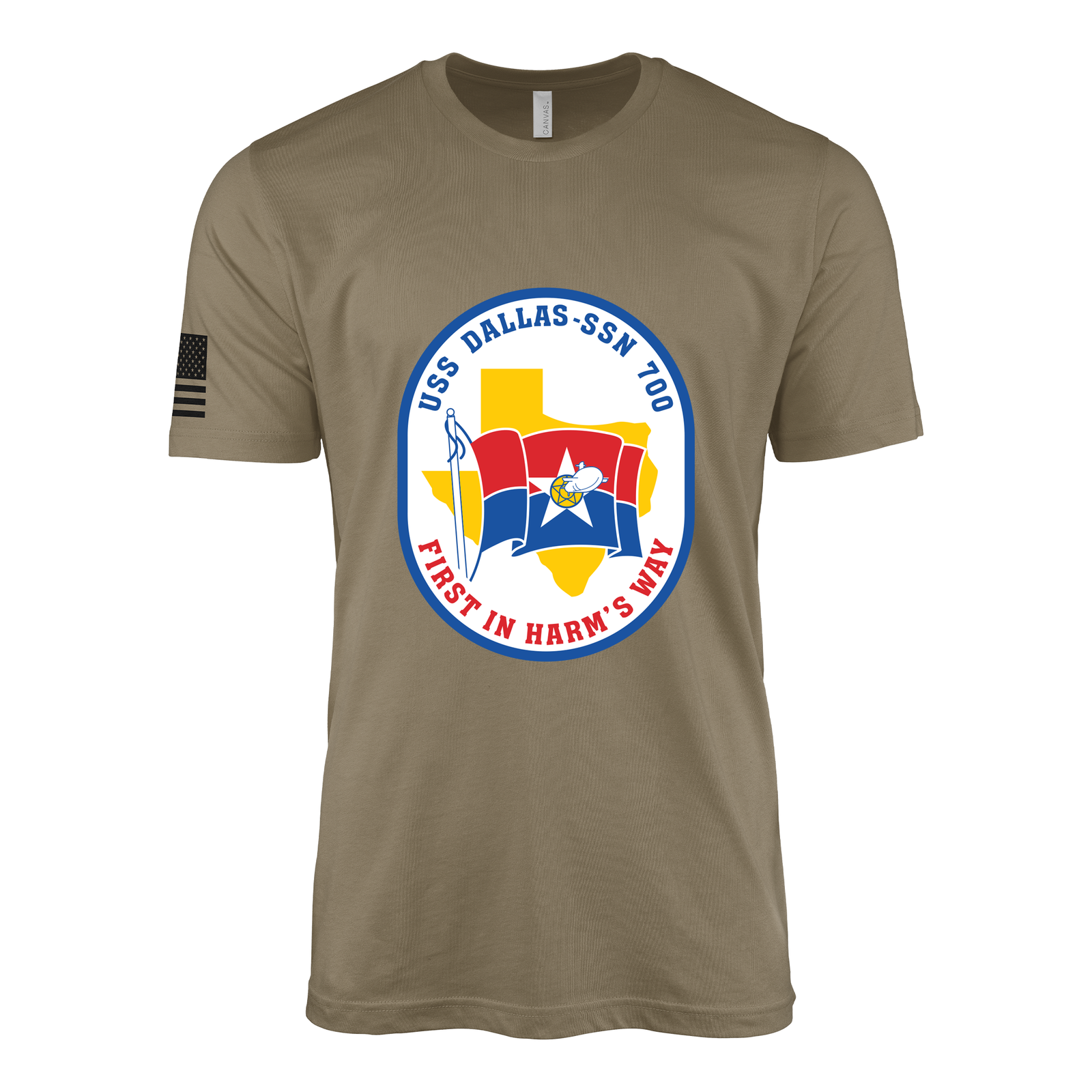 USS Dallas (SSN-700) Submarine T-Shirt Tactically Acquired Coyote Brown S