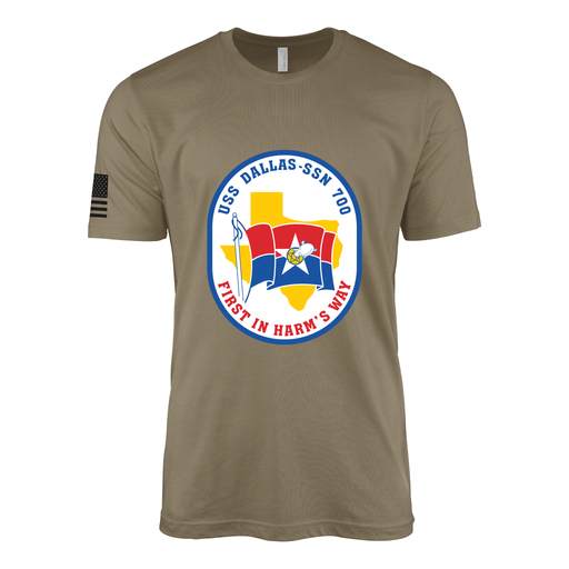 USS Dallas (SSN-700) Submarine T-Shirt Tactically Acquired Coyote Brown S