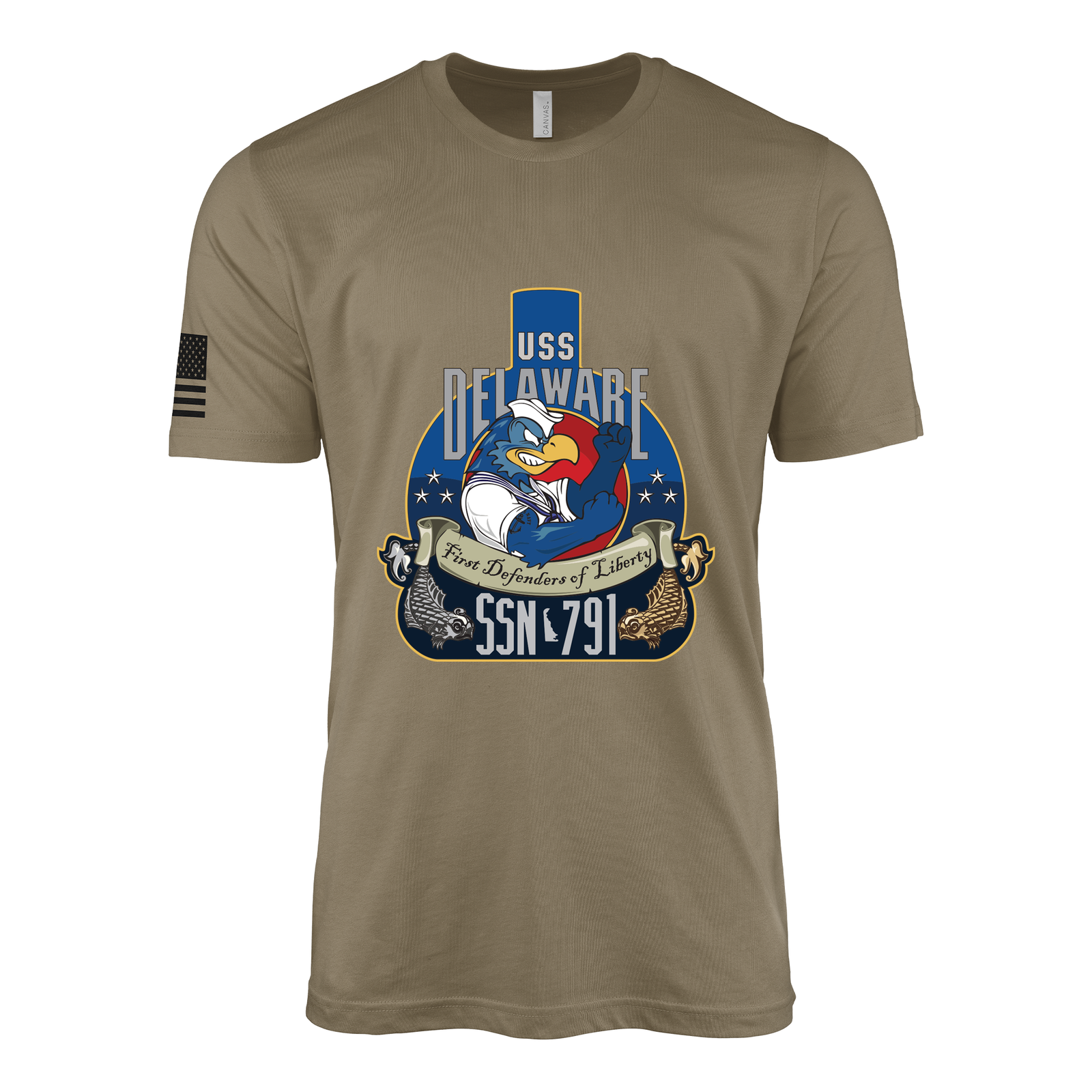 USS Delaware (SSN-791) Submarine T-Shirt Tactically Acquired Coyote Brown S