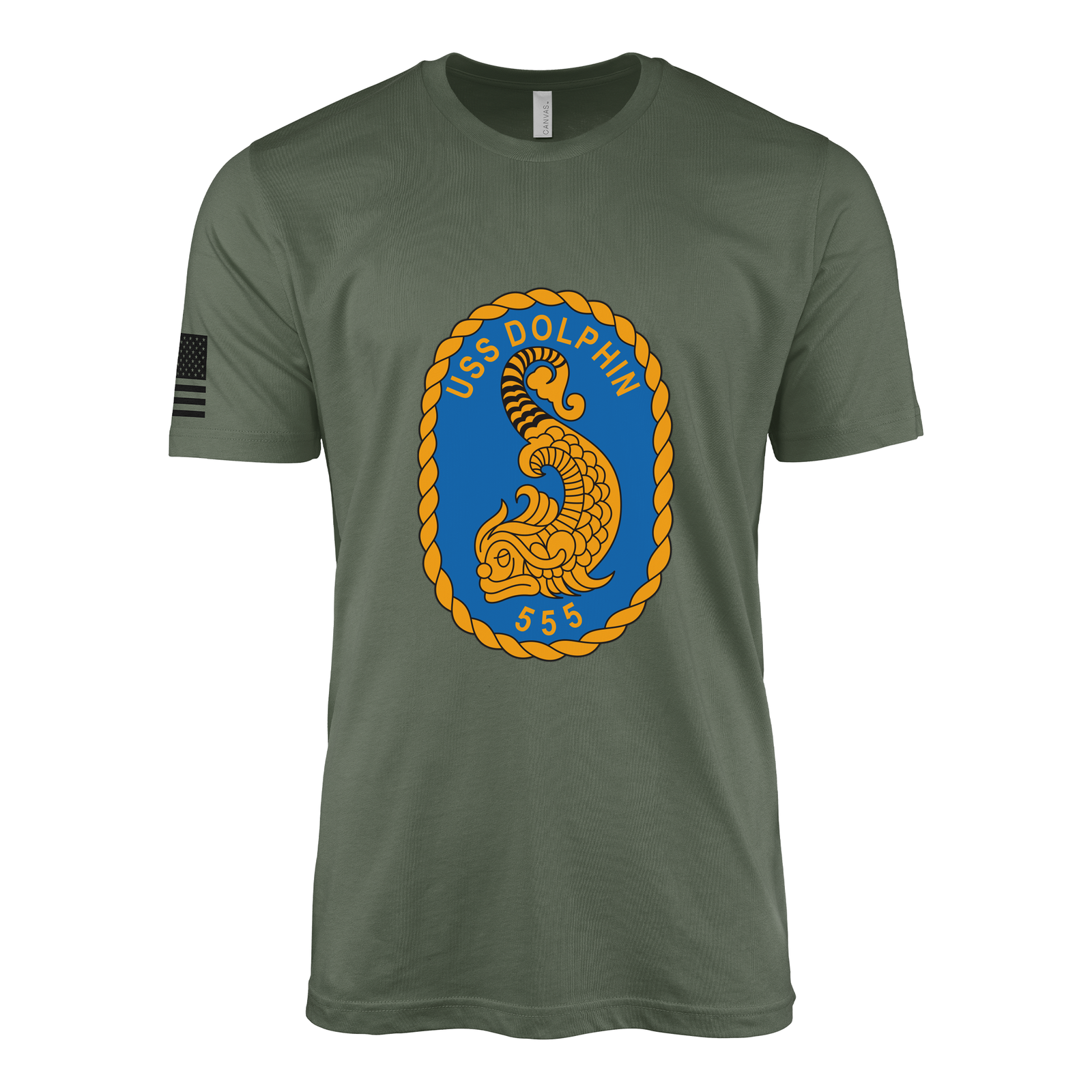 USS Dolphin (AGSS-555) Submarine T-Shirt Tactically Acquired Military Green L