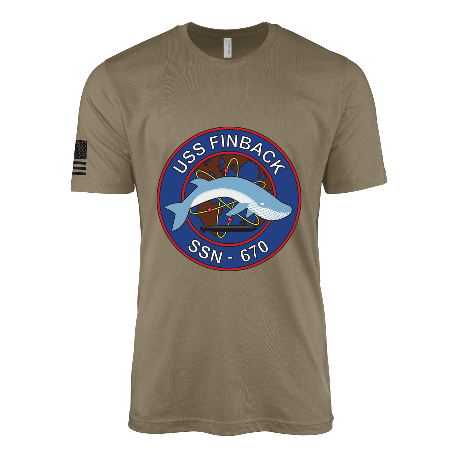 USS Finback (SSN-670) Submarine T-Shirt Tactically Acquired Coyote Brown S