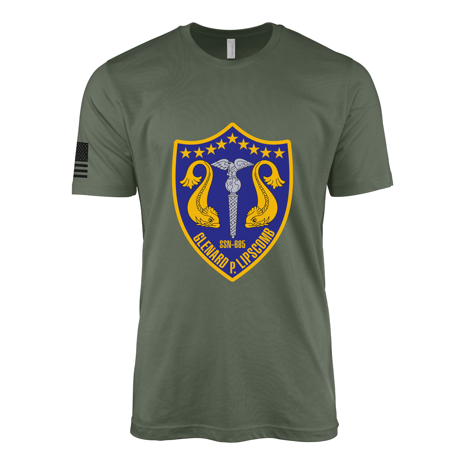 USS Glenard P. Lipscomb (SSN-685) Submarine T-Shirt Tactically Acquired Military Green L