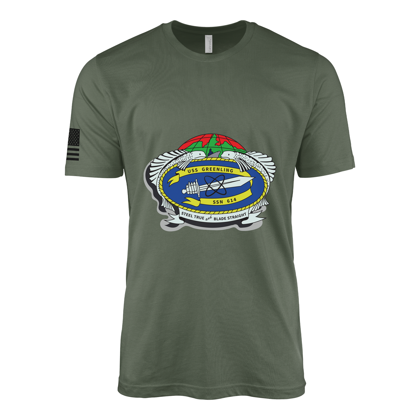 USS Greenling (SSN-614) Submarine T-Shirt Tactically Acquired Military Green L