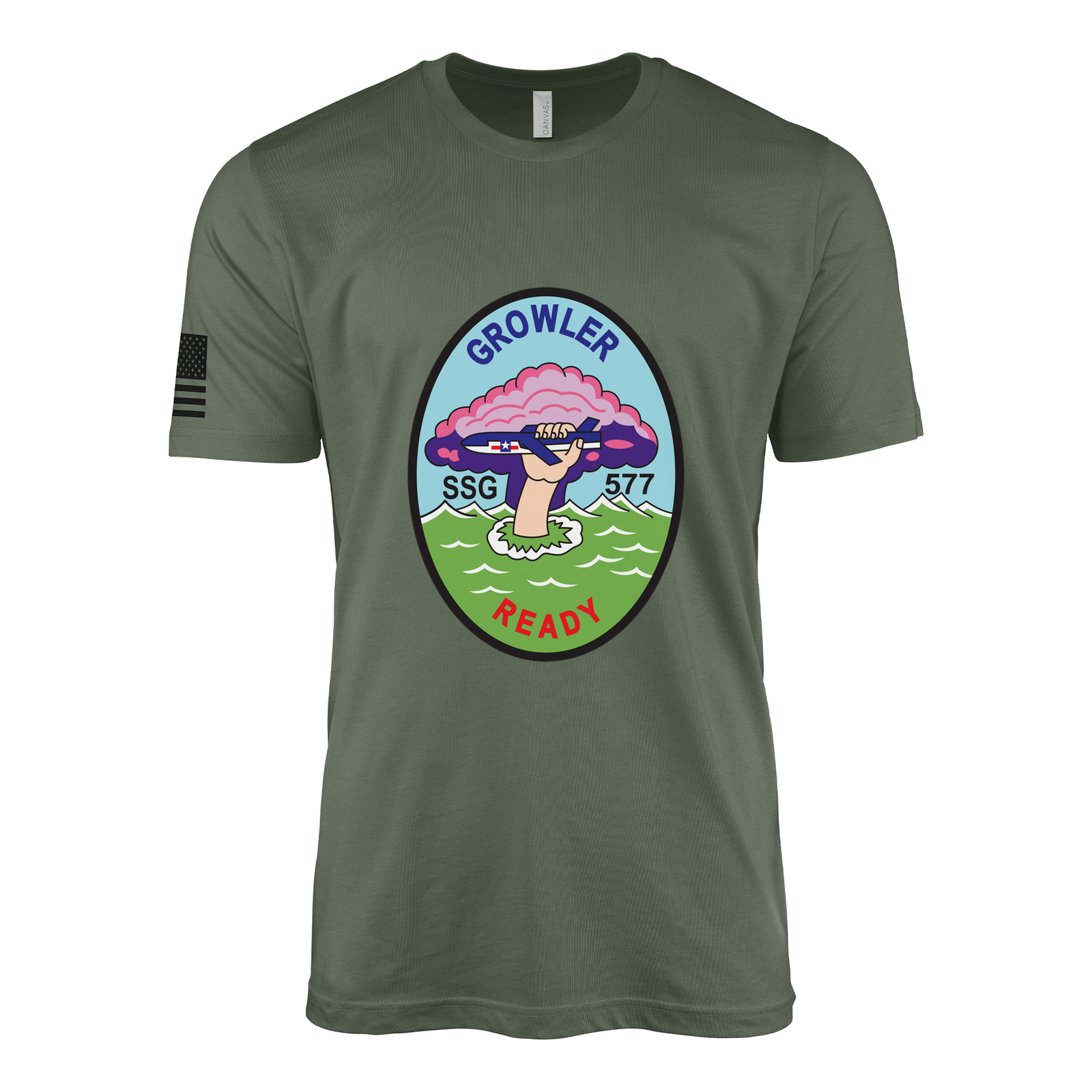 USS Growler (SSN-577) Submarine T-Shirt Tactically Acquired Military Green L