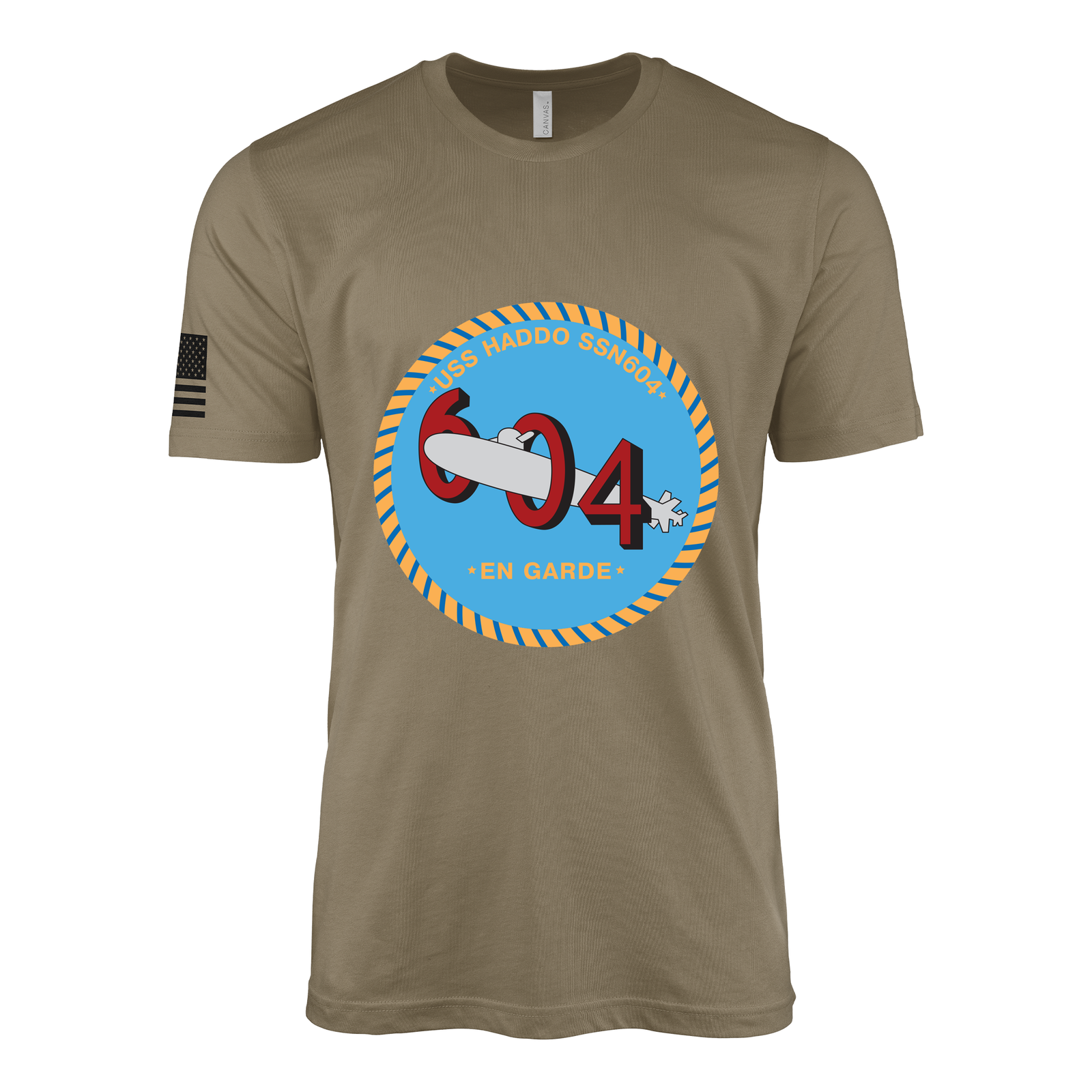 USS Haddo (SSN-604) Submarine T-Shirt Tactically Acquired Coyote Brown S