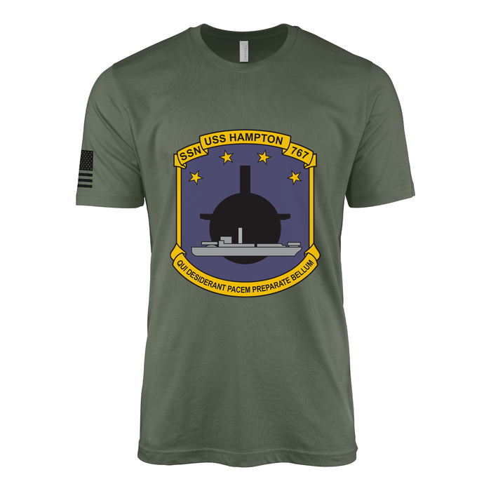 USS Hampton (SSN-767) Submarine T-Shirt Tactically Acquired Military Green L