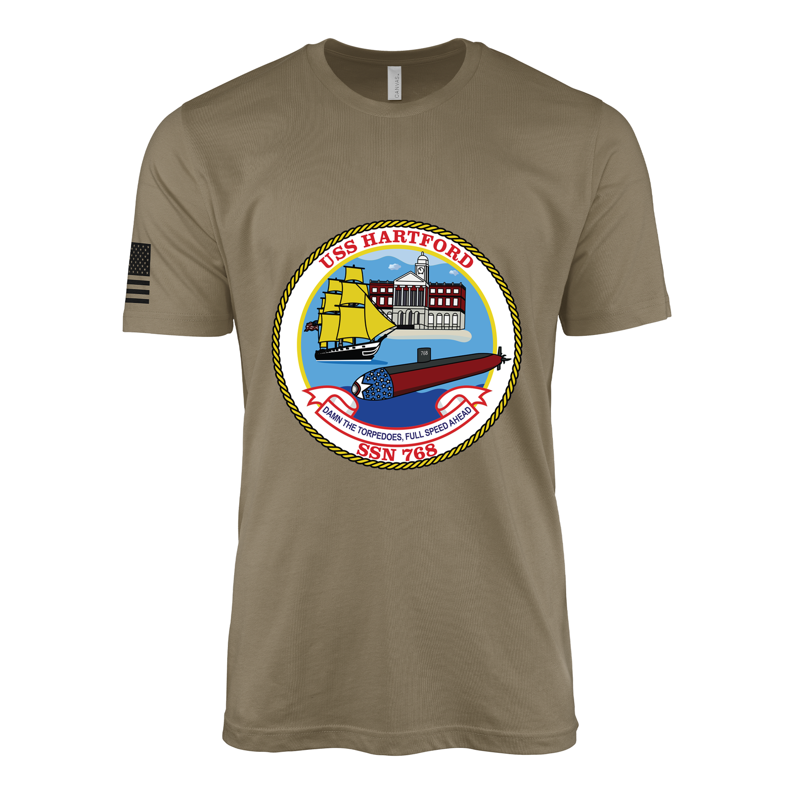 USS Hartford (SSN-768) Submarine T-Shirt Tactically Acquired Coyote Brown S