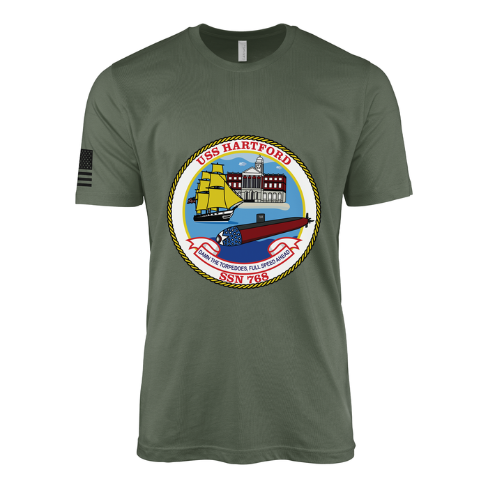 USS Hartford (SSN-768) Submarine T-Shirt Tactically Acquired Military Green L
