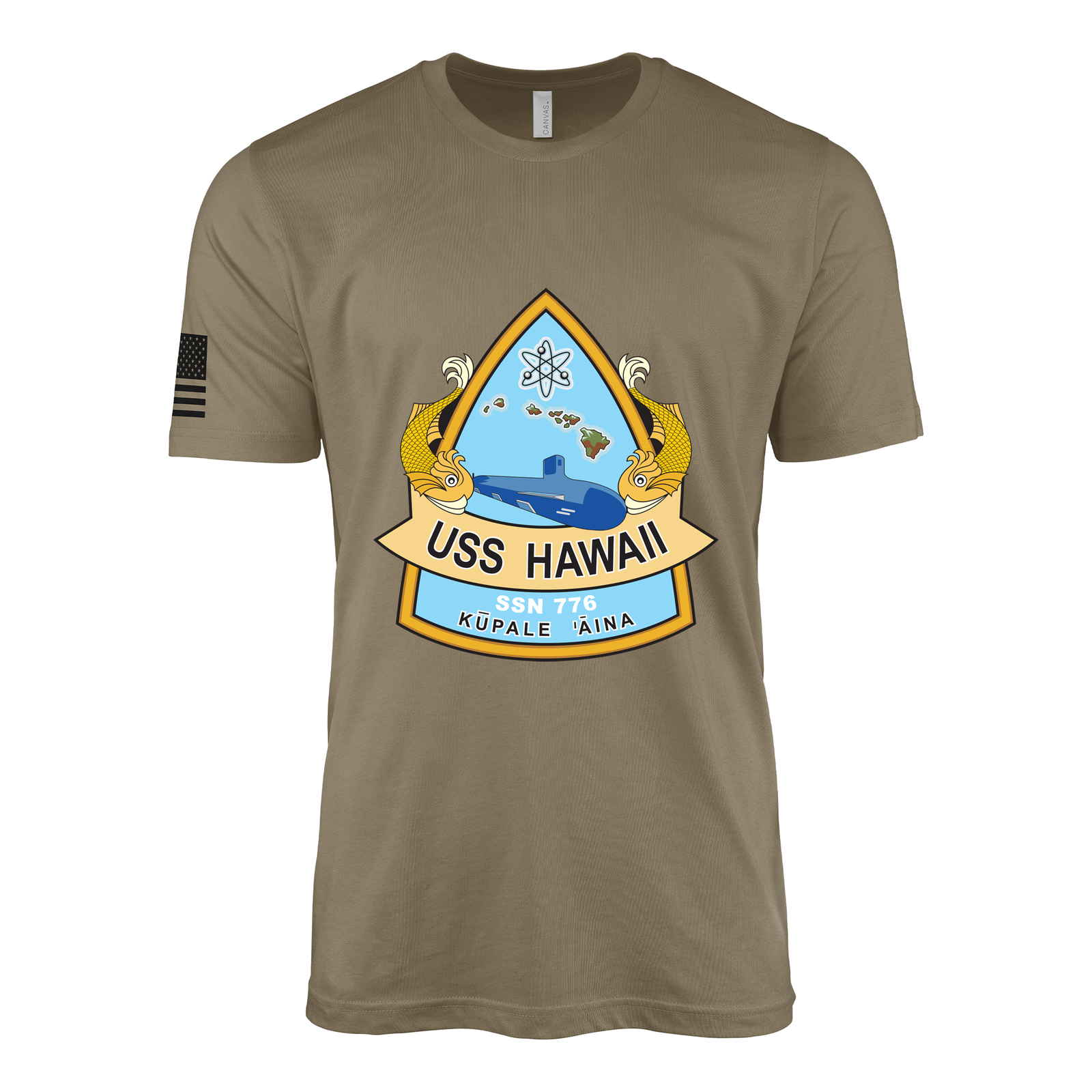 USS Hawaii (SSN-776) Submarine T-Shirt Tactically Acquired Coyote Brown S