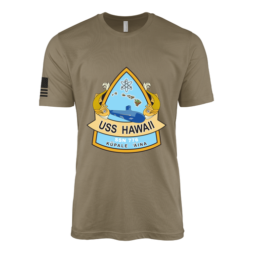 USS Hawaii (SSN-776) Submarine T-Shirt Tactically Acquired Coyote Brown S