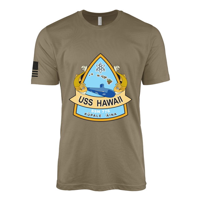 USS Hawaii (SSN-776) Submarine T-Shirt Tactically Acquired Coyote Brown S