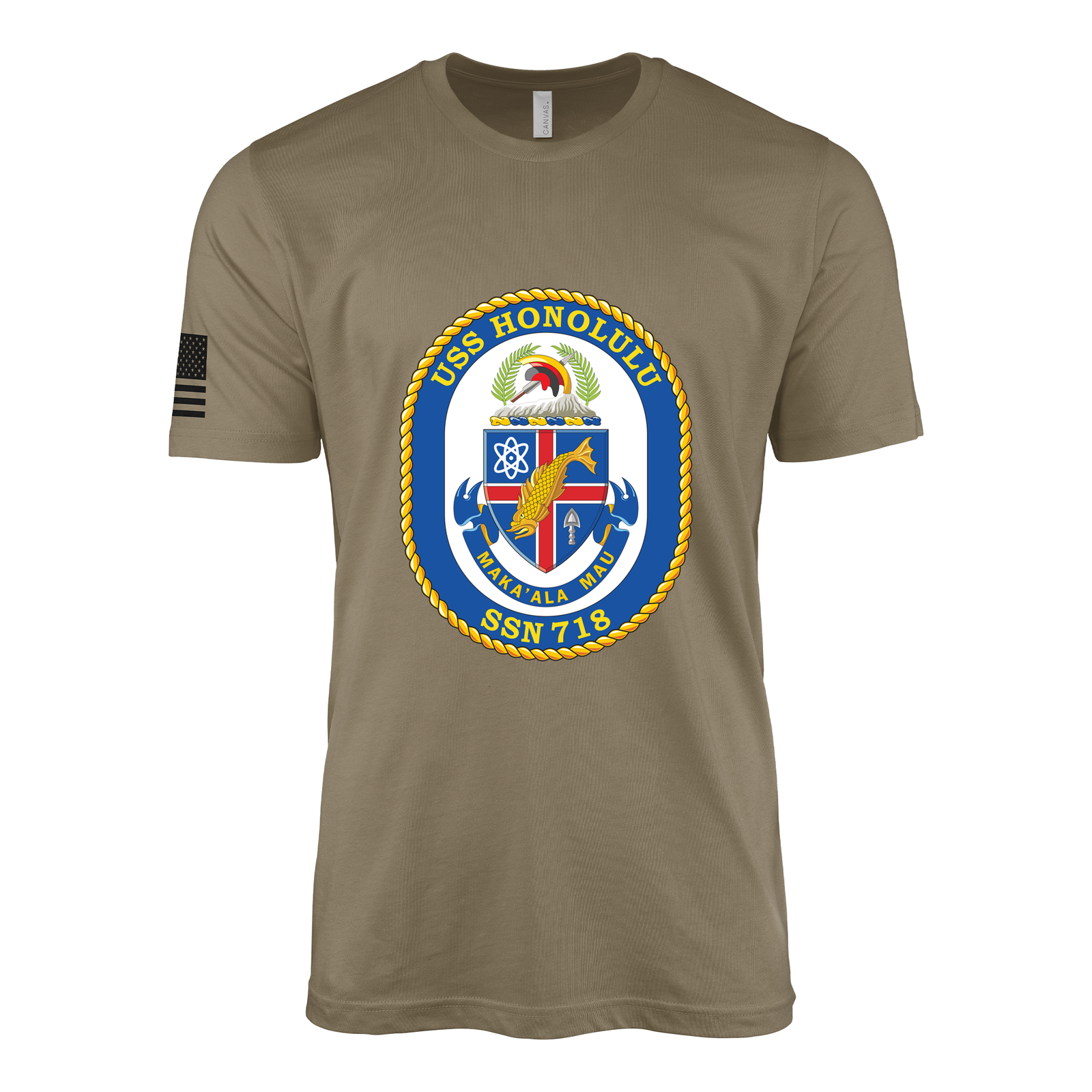 USS Honolulu (SSN-718) Submarine T-Shirt Tactically Acquired Coyote Brown S