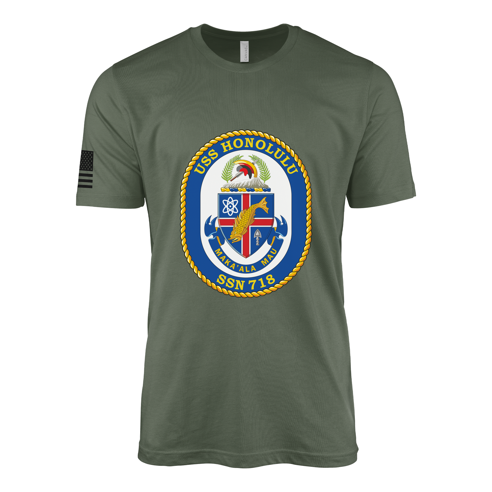 USS Honolulu (SSN-718) Submarine T-Shirt Tactically Acquired Military Green L