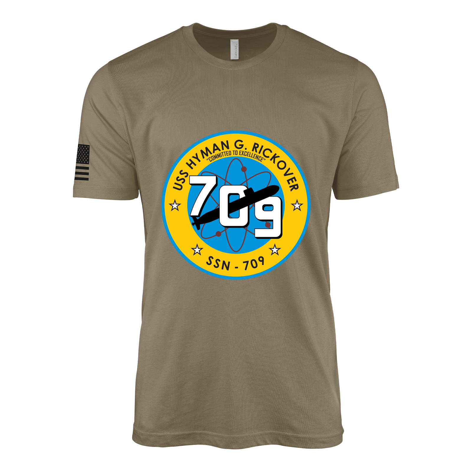 USS Hyman G Rickover (SSN-709) Submarine T-Shirt Tactically Acquired Coyote Brown S