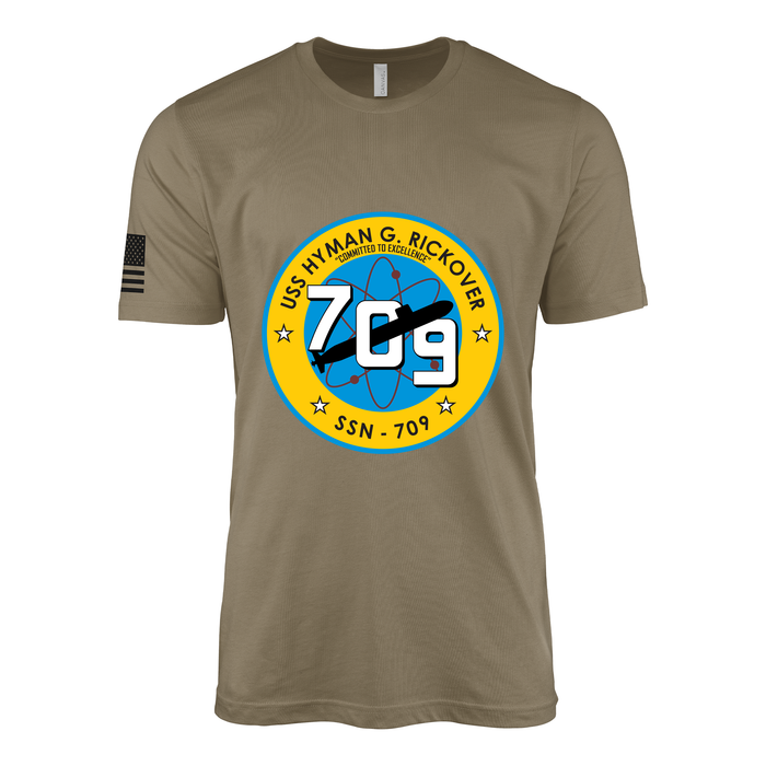 USS Hyman G Rickover (SSN-709) Submarine T-Shirt Tactically Acquired Coyote Brown S