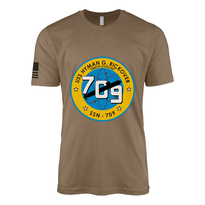 USS Hyman G Rickover (SSN-709) Submarine T-Shirt Tactically Acquired Woodland Brown M