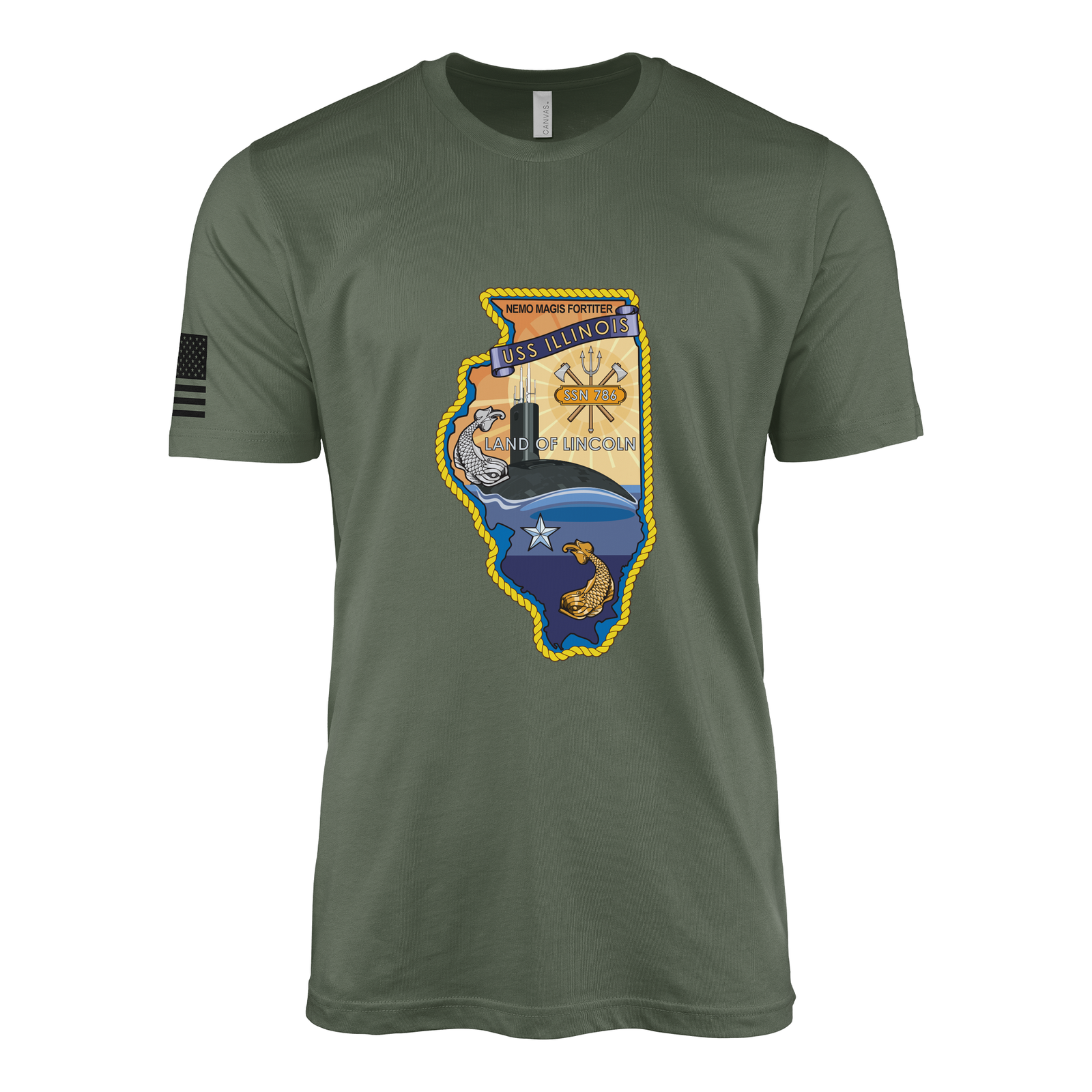 USS Illinois (SSN-786) Submarine T-Shirt Tactically Acquired Military Green XL