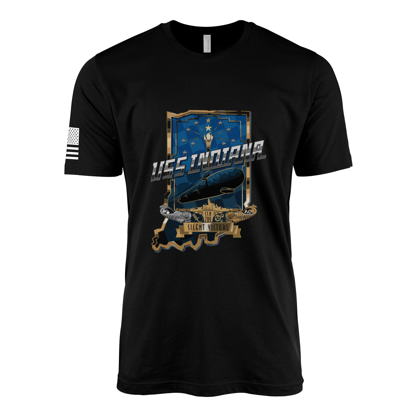 USS Indiana (SSN-789) Submarine T-Shirt Tactically Acquired Black L
