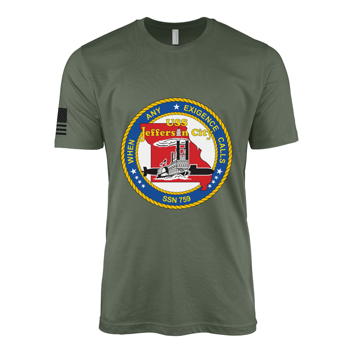 USS Jefferson City (SSN-759) Submarine T-Shirt Tactically Acquired Military Green XL