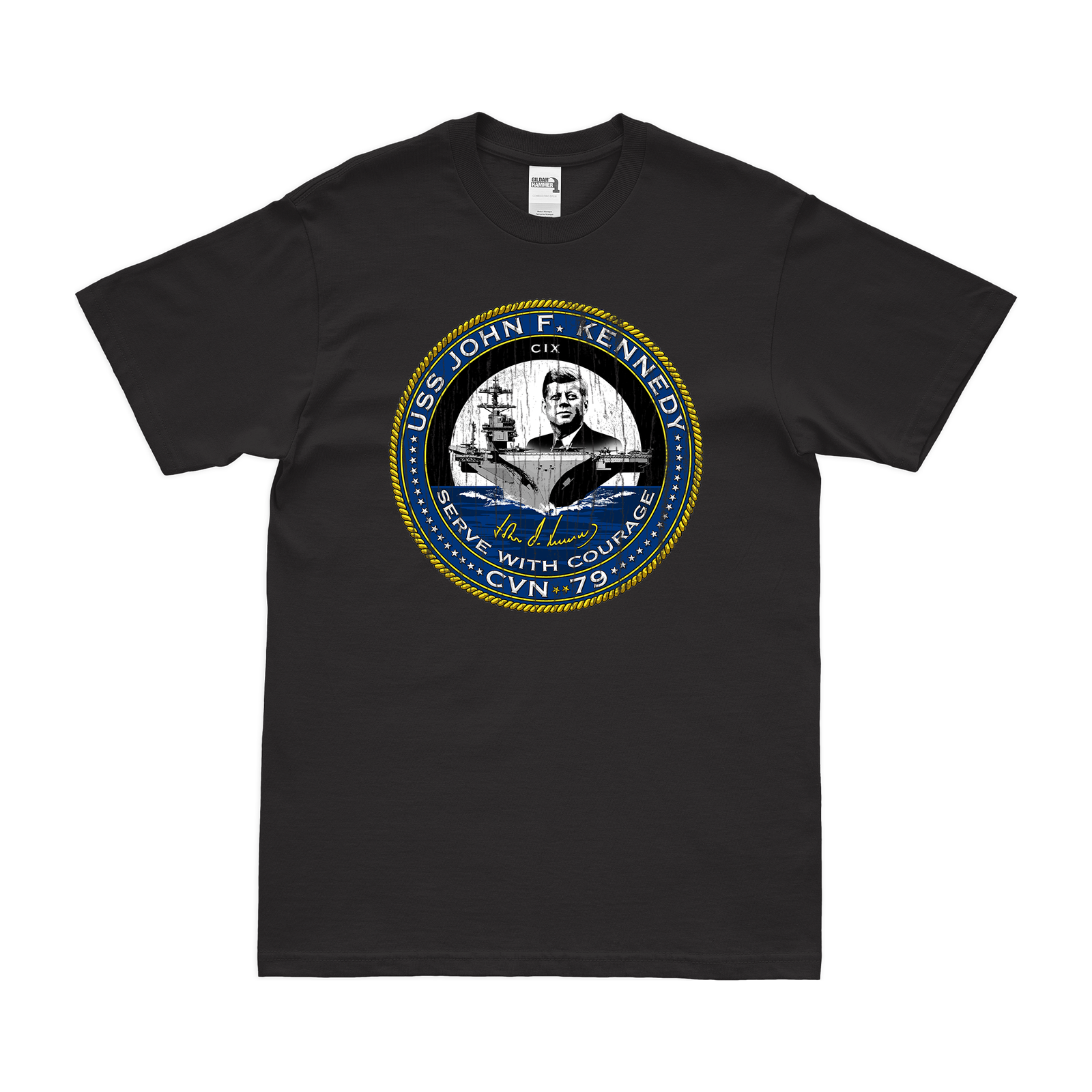 USS John F. Kennedy CVN-79 T-Shirt Tactically Acquired Black Distressed Small