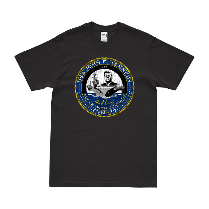 USS John F. Kennedy CVN-79 T-Shirt Tactically Acquired Black Distressed Small