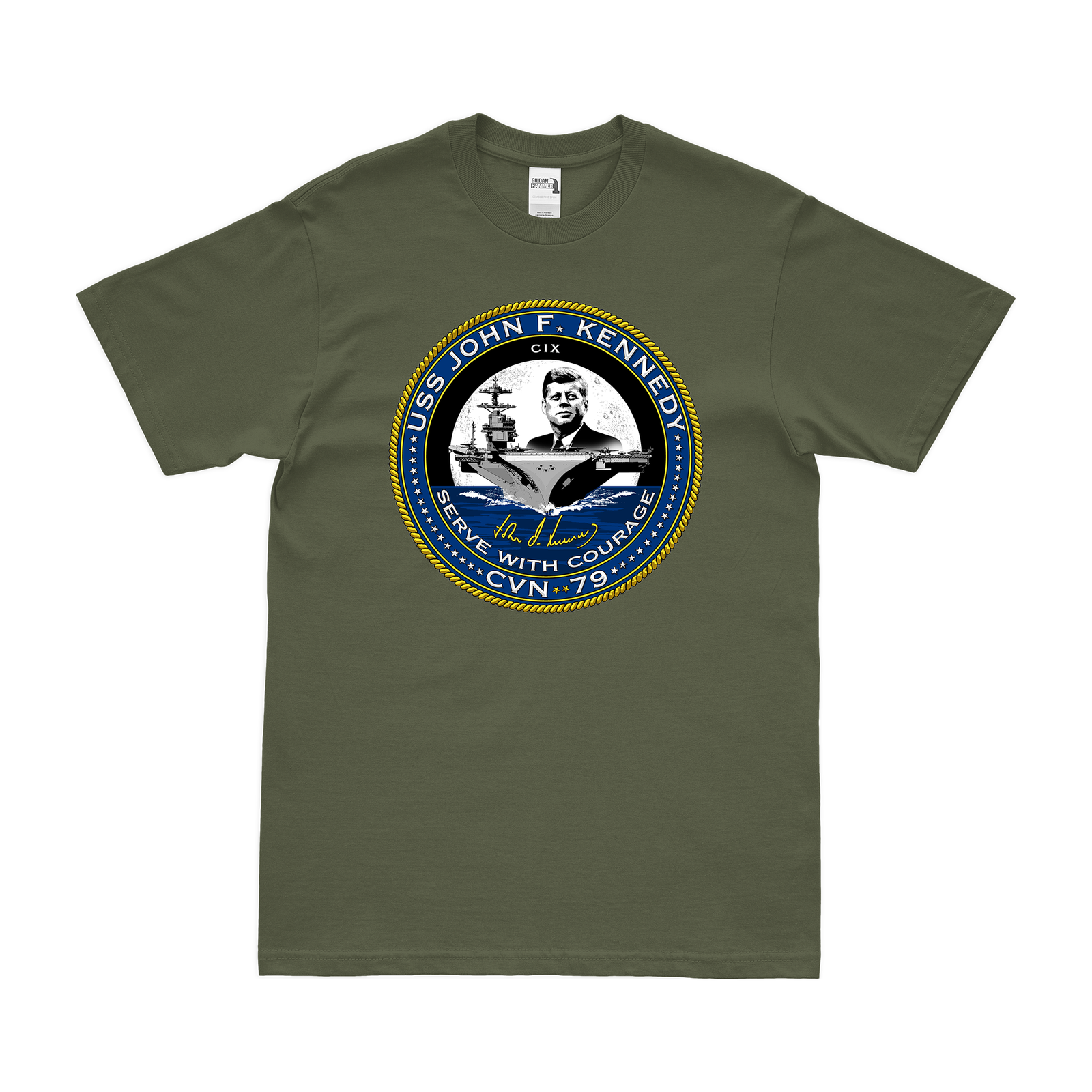 USS John F. Kennedy CVN-79 T-Shirt Tactically Acquired Military Green Clean Small