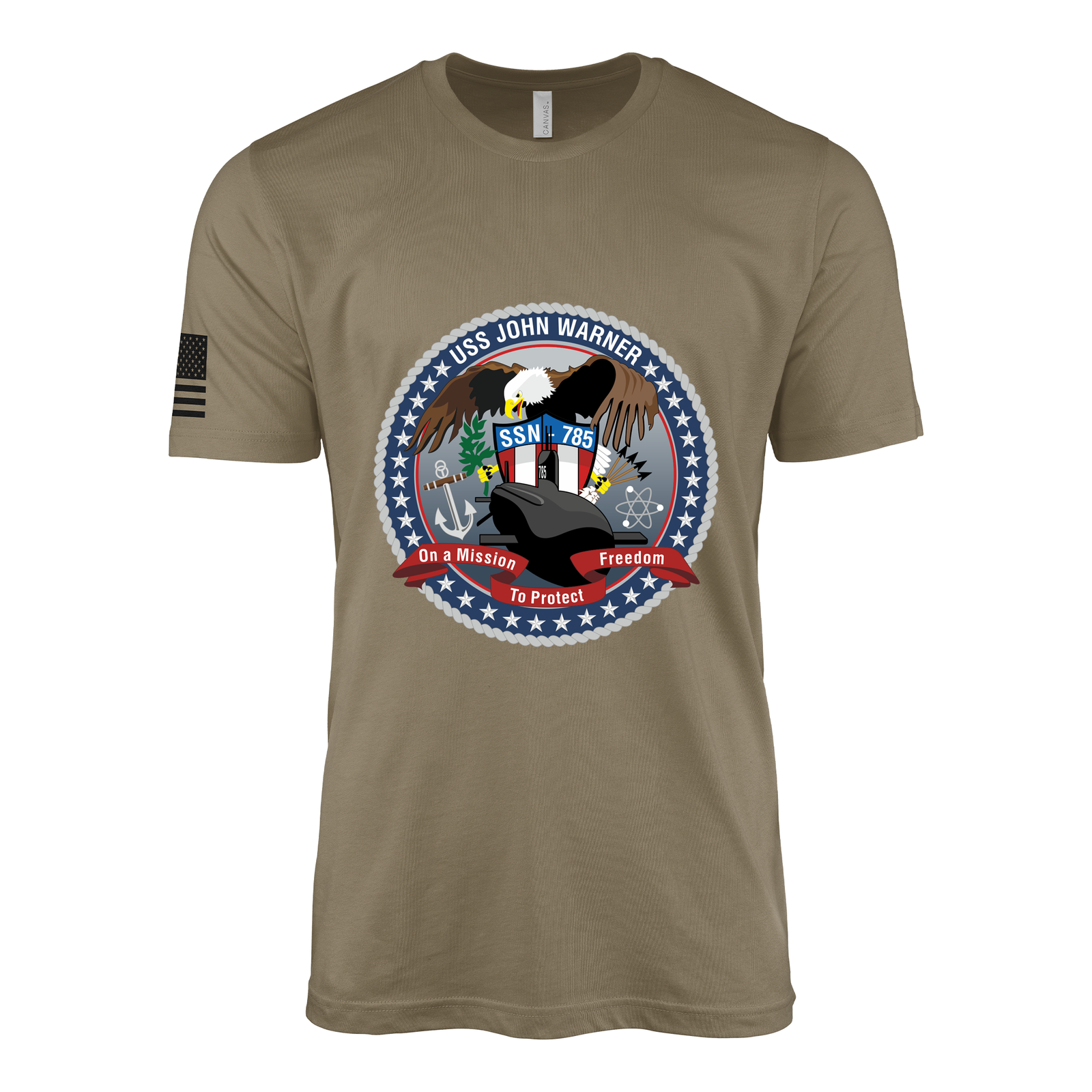 USS John Warner (SSN-785) Submarine T-Shirt Tactically Acquired Coyote Brown S