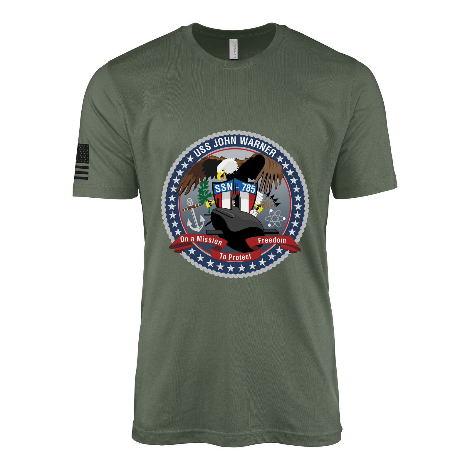 USS John Warner (SSN-785) Submarine T-Shirt Tactically Acquired Military Green XL