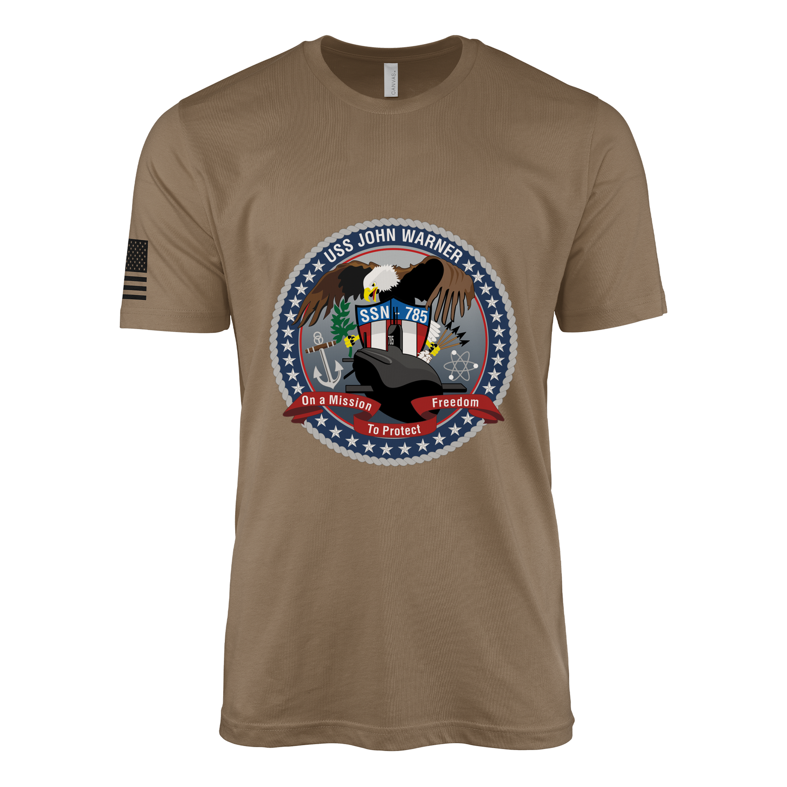 USS John Warner (SSN-785) Submarine T-Shirt Tactically Acquired Woodland Brown M