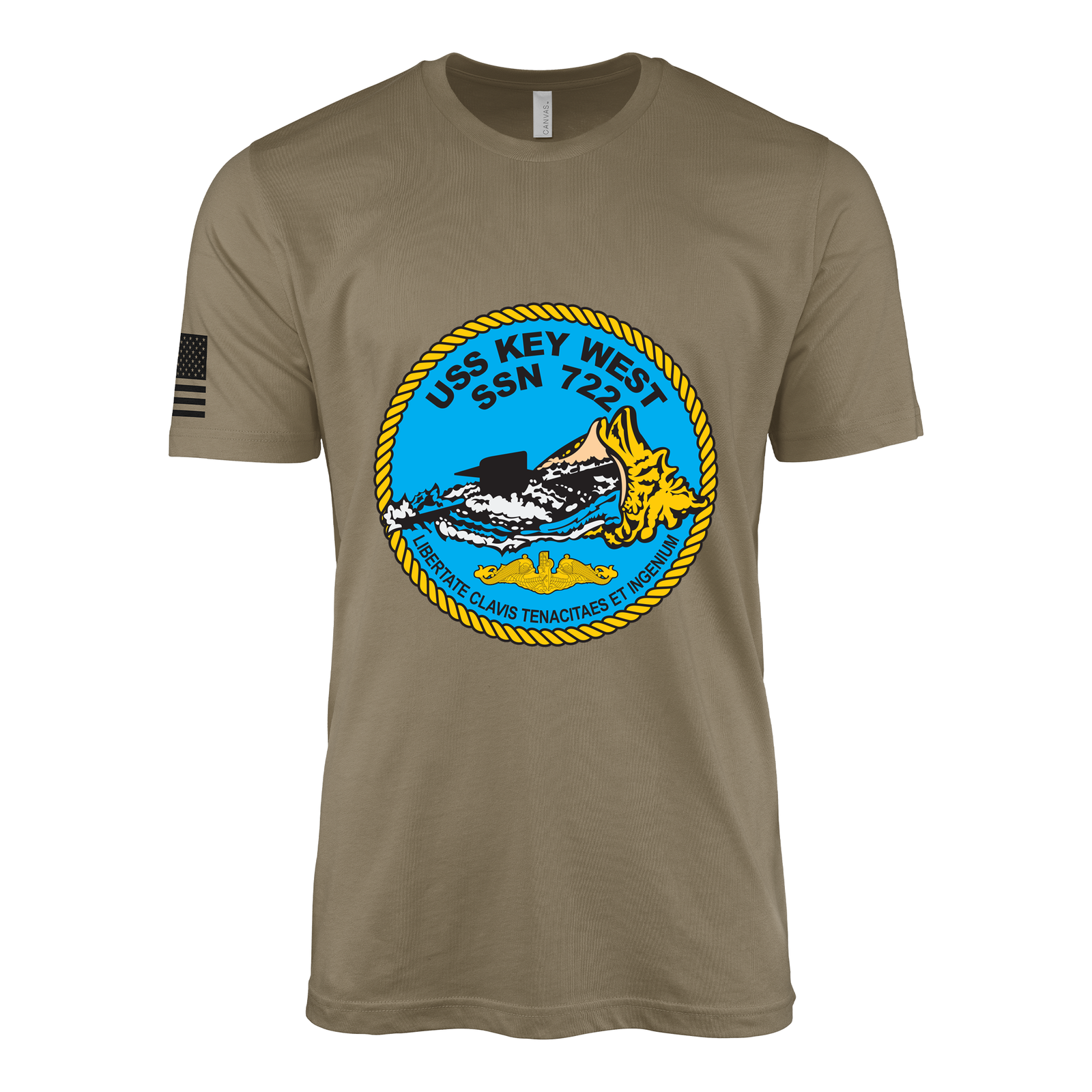 USS Key West (SSN-722) Submarine T-Shirt Tactically Acquired Coyote Brown S