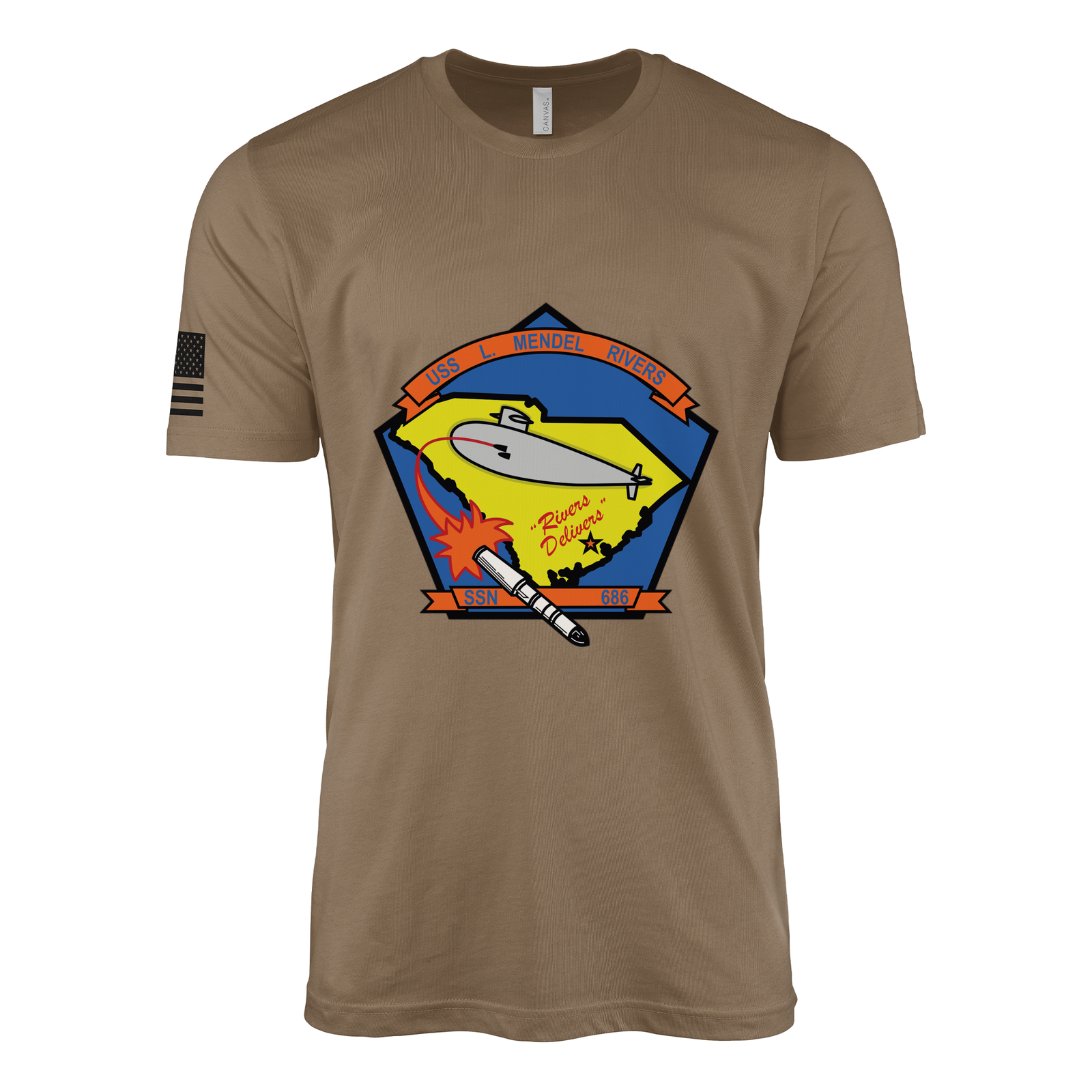 USS L Mendel Rivers (SSN-686) Submarine T-Shirt Tactically Acquired Woodland Brown M
