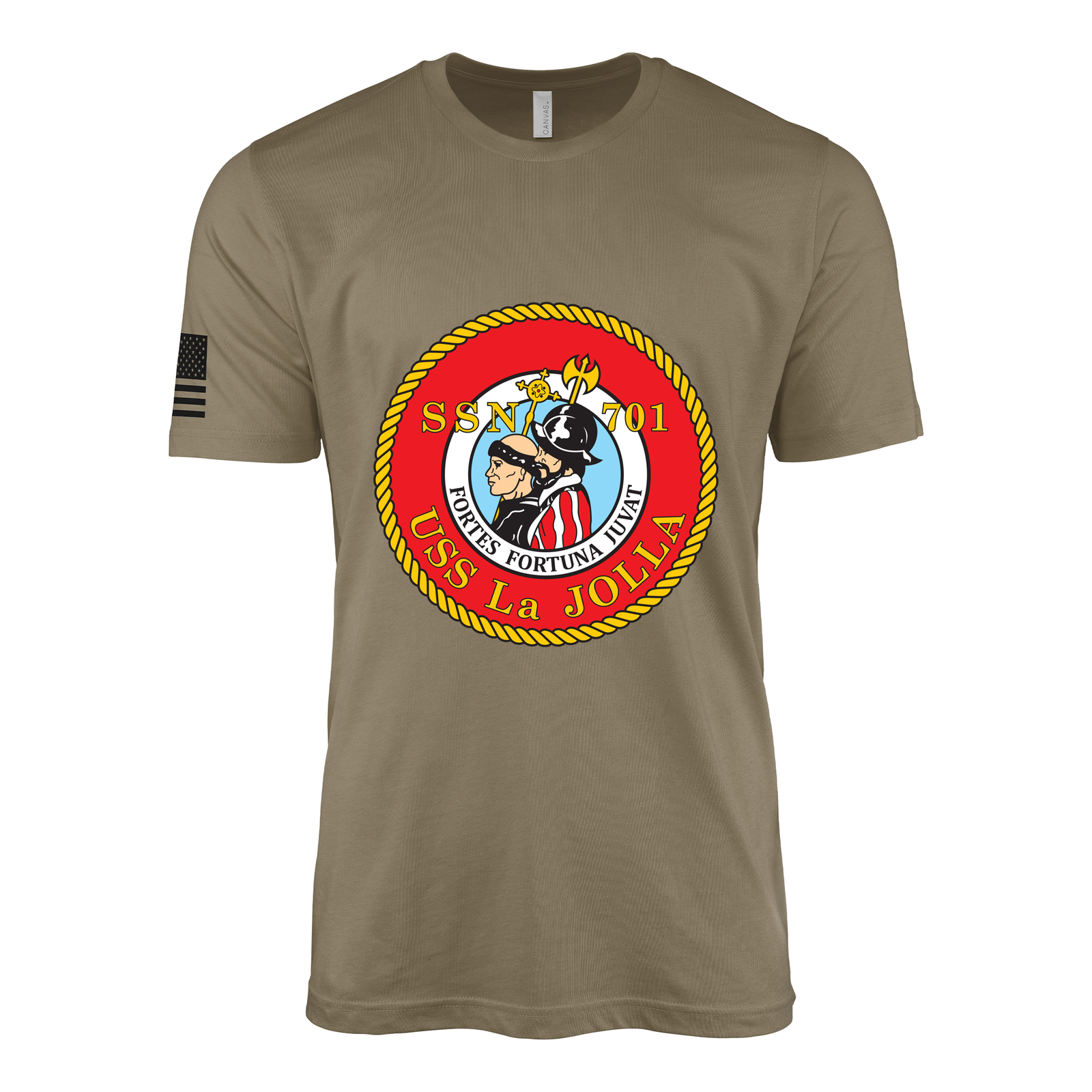 USS La Jolla (SSN-701) Submarine T-Shirt Tactically Acquired Coyote Brown S