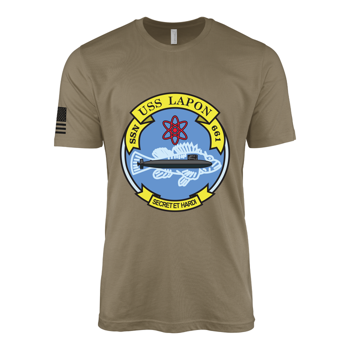 USS Lapon (SSN-661) Submarine T-Shirt Tactically Acquired Coyote Brown S