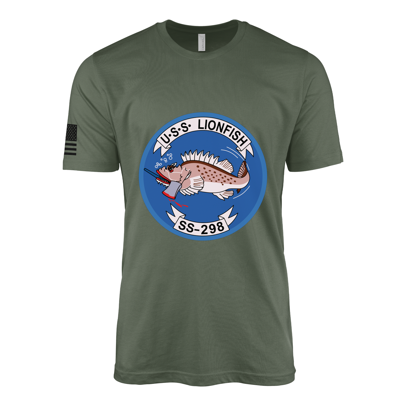 USS Lionfish (SS-298) Submarine T-Shirt Tactically Acquired Military Green L