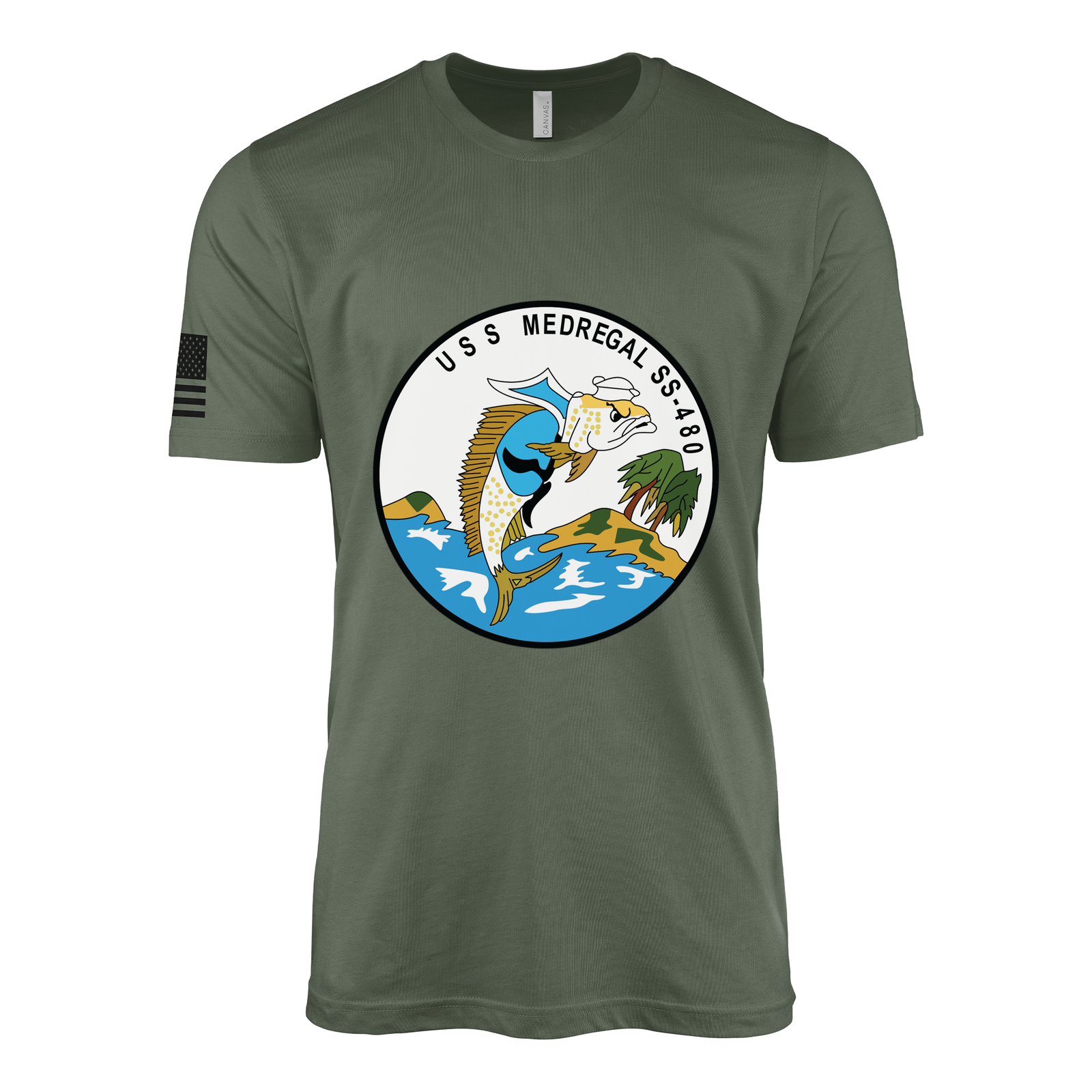 USS Medregal (SS-480) Submarine T-Shirt Tactically Acquired Military Green L