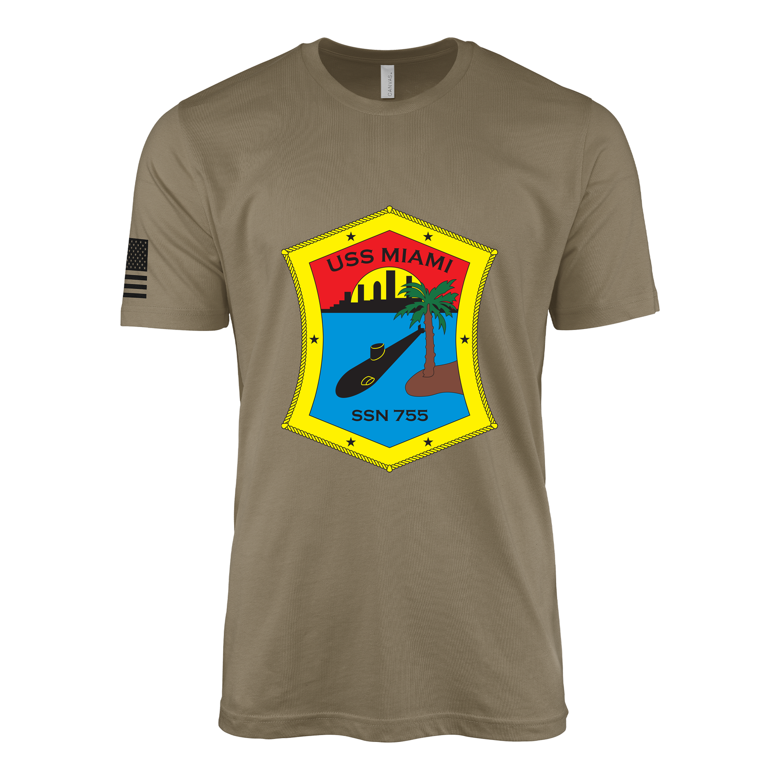 USS Miami (SSN-755) Submarine T-Shirt Tactically Acquired Coyote Brown S