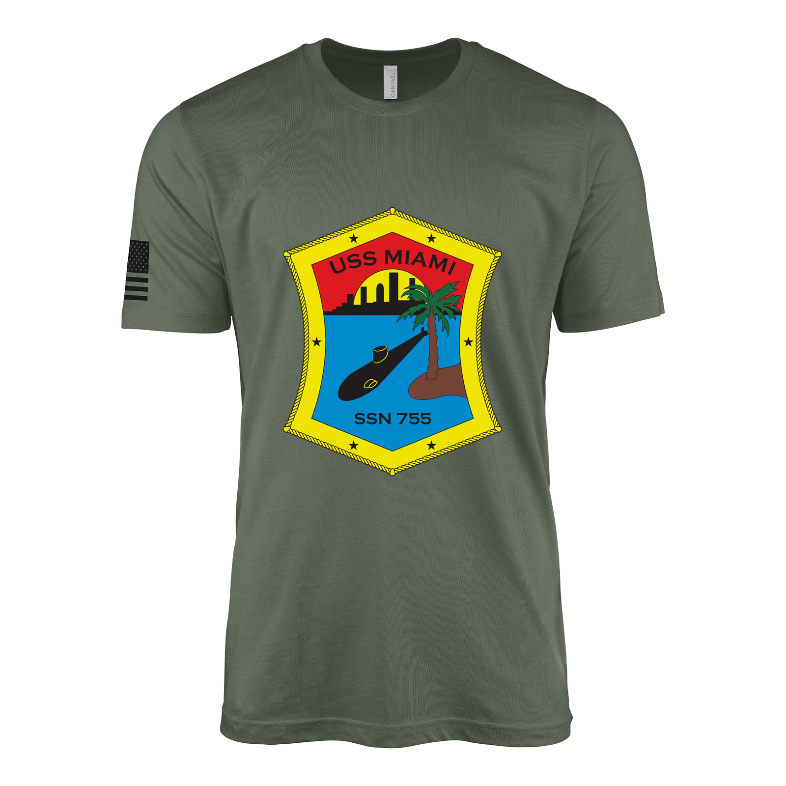 USS Miami (SSN-755) Submarine T-Shirt Tactically Acquired Military Green XL