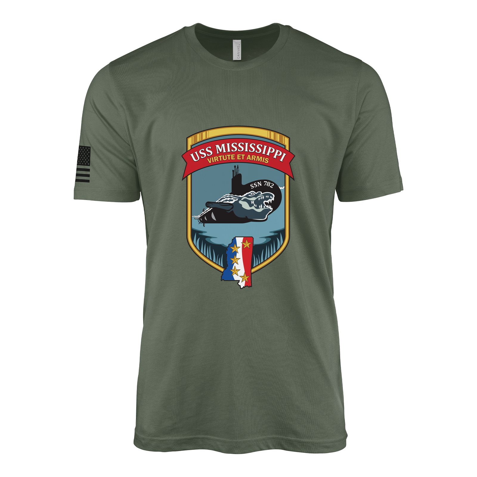USS Mississippi (SSN-782) Submarine T-Shirt Tactically Acquired Military Green XL