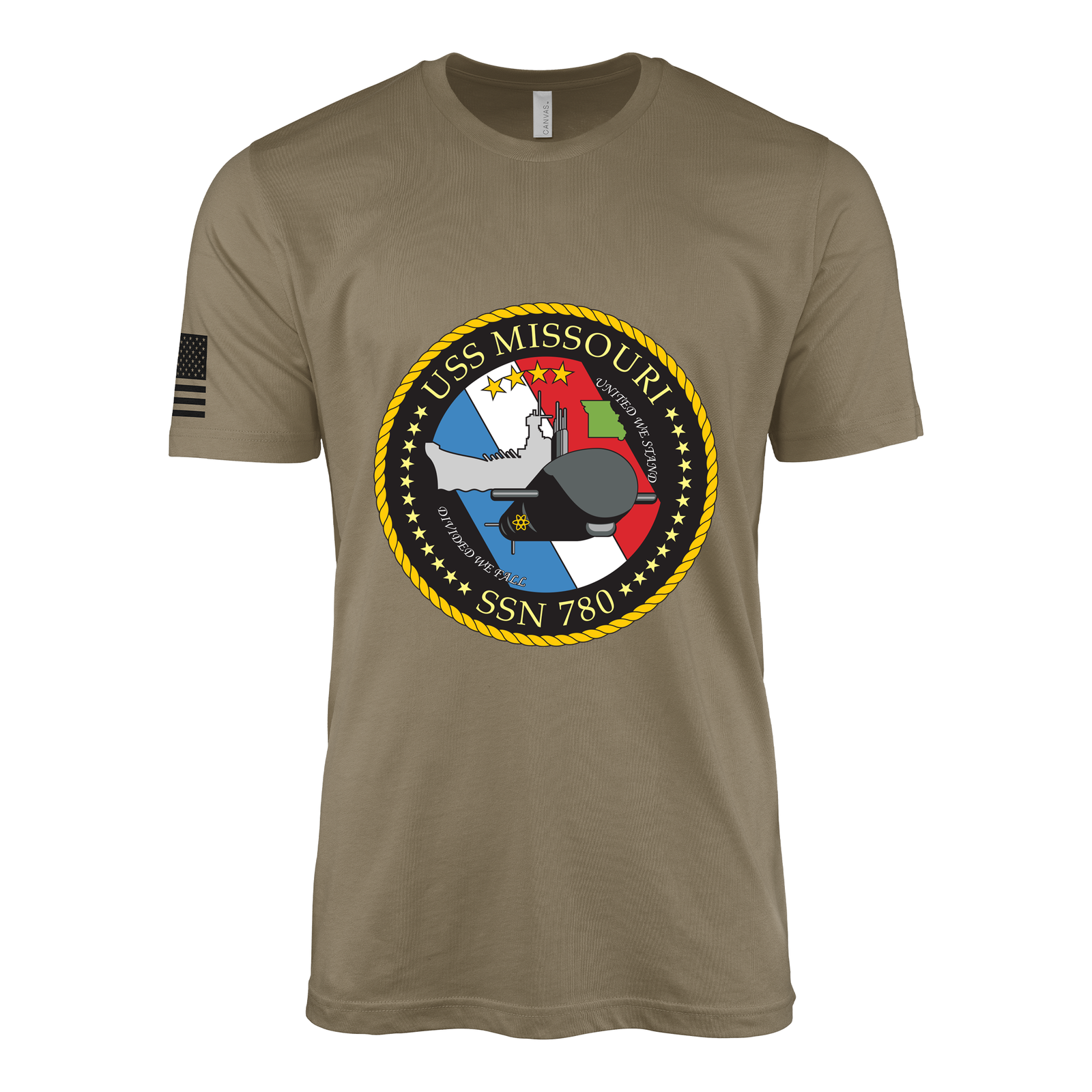 USS Missouri (SSN-780) Submarine T-Shirt Tactically Acquired Coyote Brown S