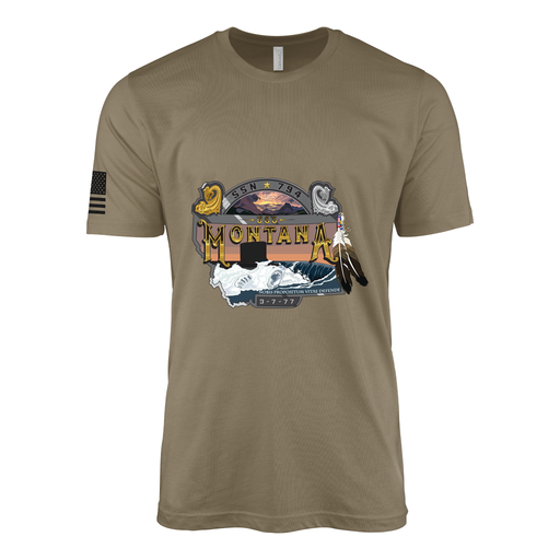 USS Montana (SSN-795) Submarine T-Shirt Tactically Acquired Coyote Brown S
