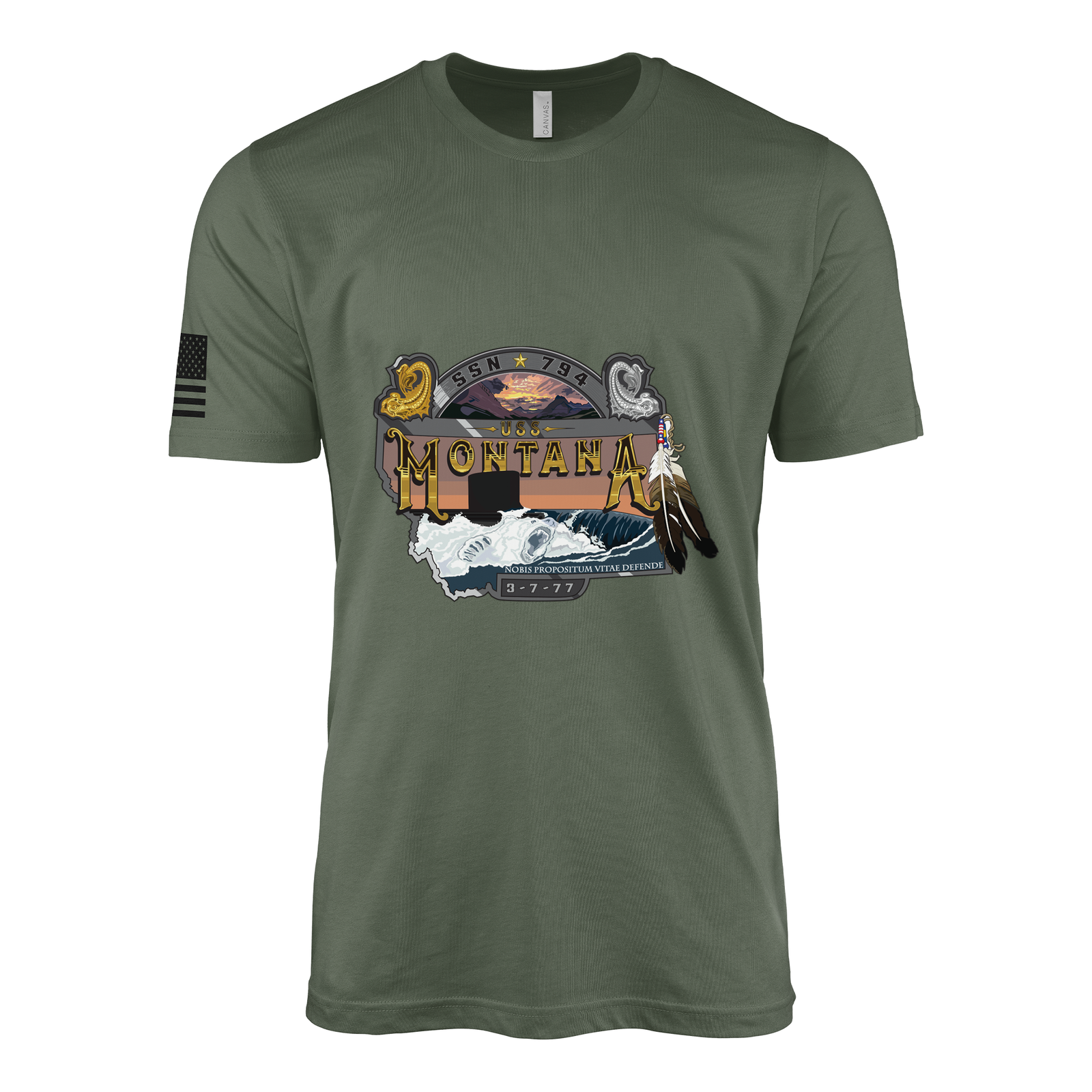 USS Montana (SSN-795) Submarine T-Shirt Tactically Acquired Military Green XL